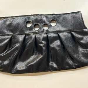 Black Faux Leather Clutch | Y2K Ruched Oversized Handbag | Cutout Detail